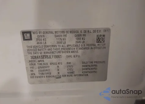 2018 Chevrolet Equinox Lt from USA, damaged, VIN 3GNAXSEV8JL119961